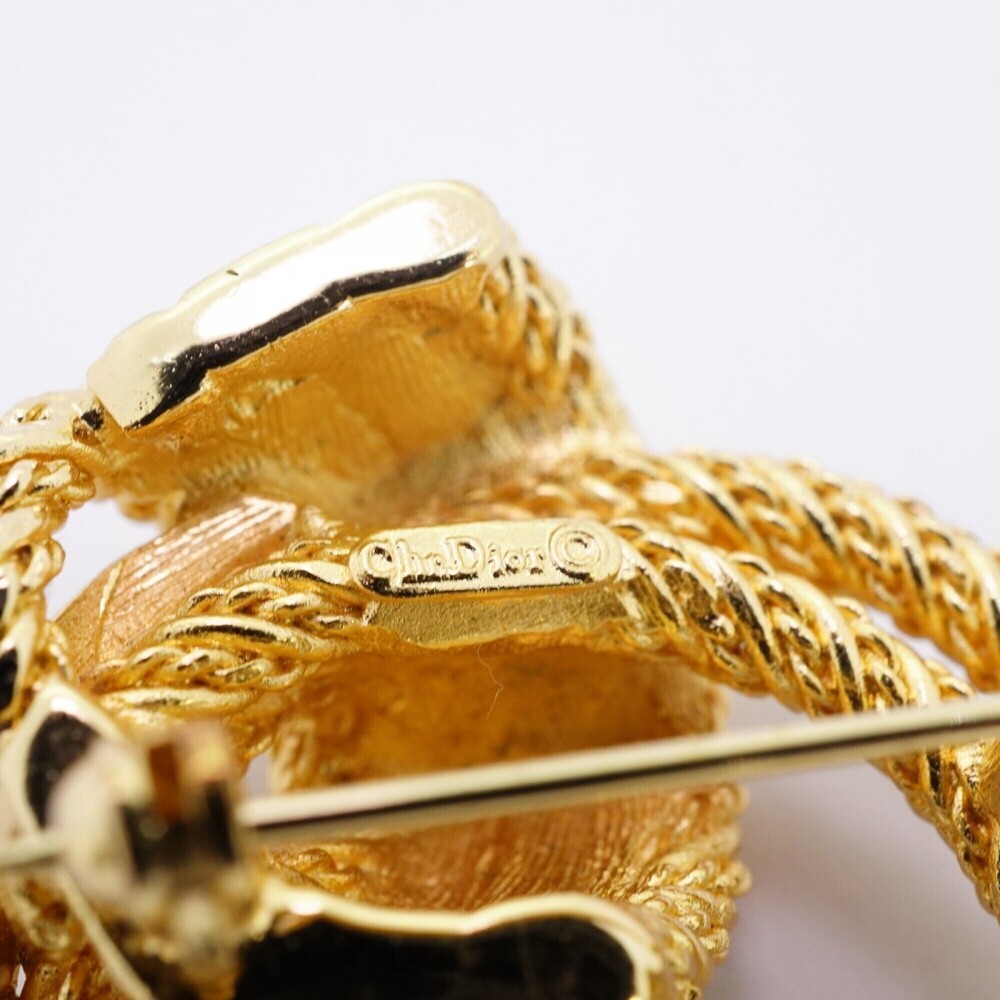 Christian Dior Brooch, Rope Design, GP Plated, Rhinestone, Gold, Women's - Picture 4 of 6
